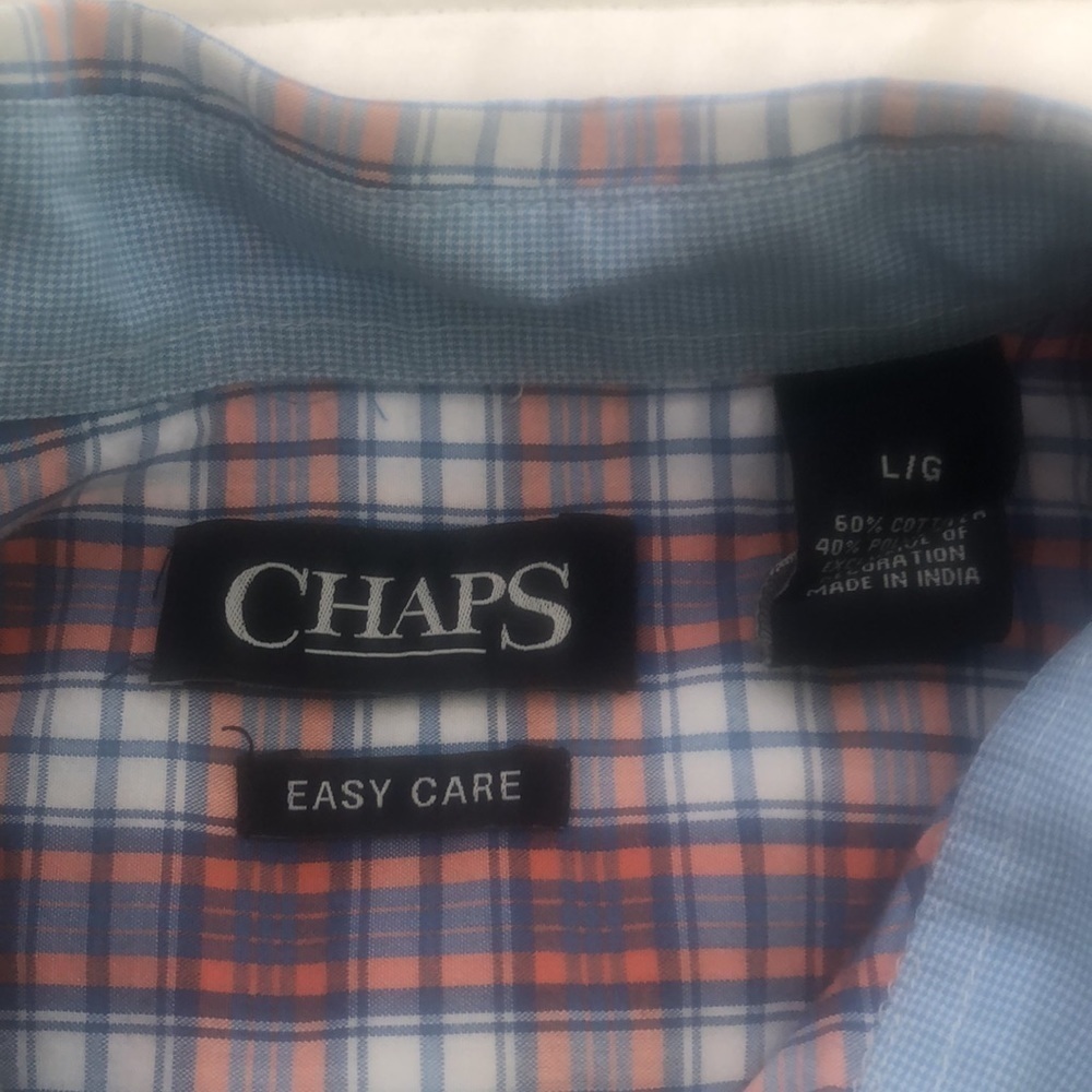 Chaps easy care short sleeve button down shirt atriped orange blue and white - Picture 2 of 8